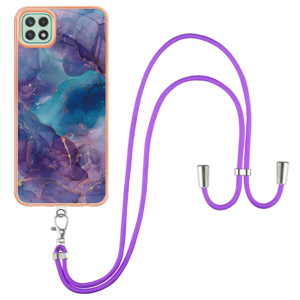 For Samsung Galaxy A22 5G (EU Version) YB IMD Series-18 Style E 2.0mm Marble Pattern IMD TPU Phone Case Electroplating Cover with Lanyard For Samsung Galaxy A22 5G (EU Version) YB IMD Series-18 Style E 2.0mm Marble Pattern IMD TPU Phone Case Electroplating Cover with Lanyard